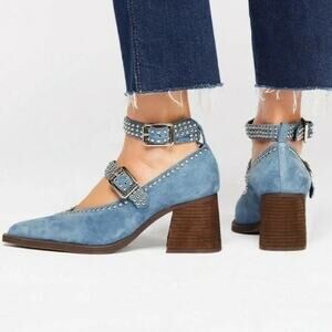 Jeffrey Campbell Walk On By Heel Blue Suede Studded Shoes